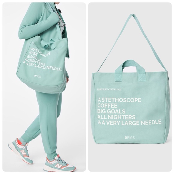 FIGS Tote Bag with White Text ❥ Seaglass 🐚 - Picture 1 of 6